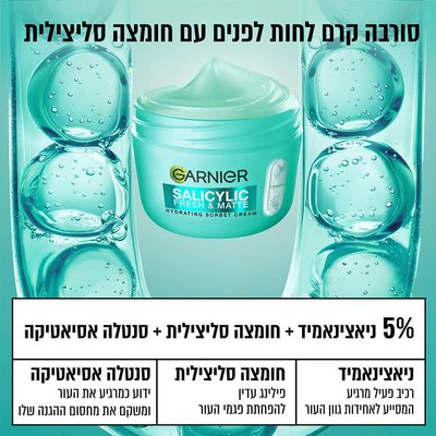 5 אחוז ניאצינאמיד, חומצה סליצילית וסנטלה אסיאטיקה. ניאצינאמיד רכיב פעיל מרגיע המסייע לאחידות גוון העור. חומצה סליצילית פילינג עדין להפחתת פגמי העור. סנטלה אסיאטיקה, ידוע כמרגיע את העור ומשקם את מחסום ההגנה שלו.