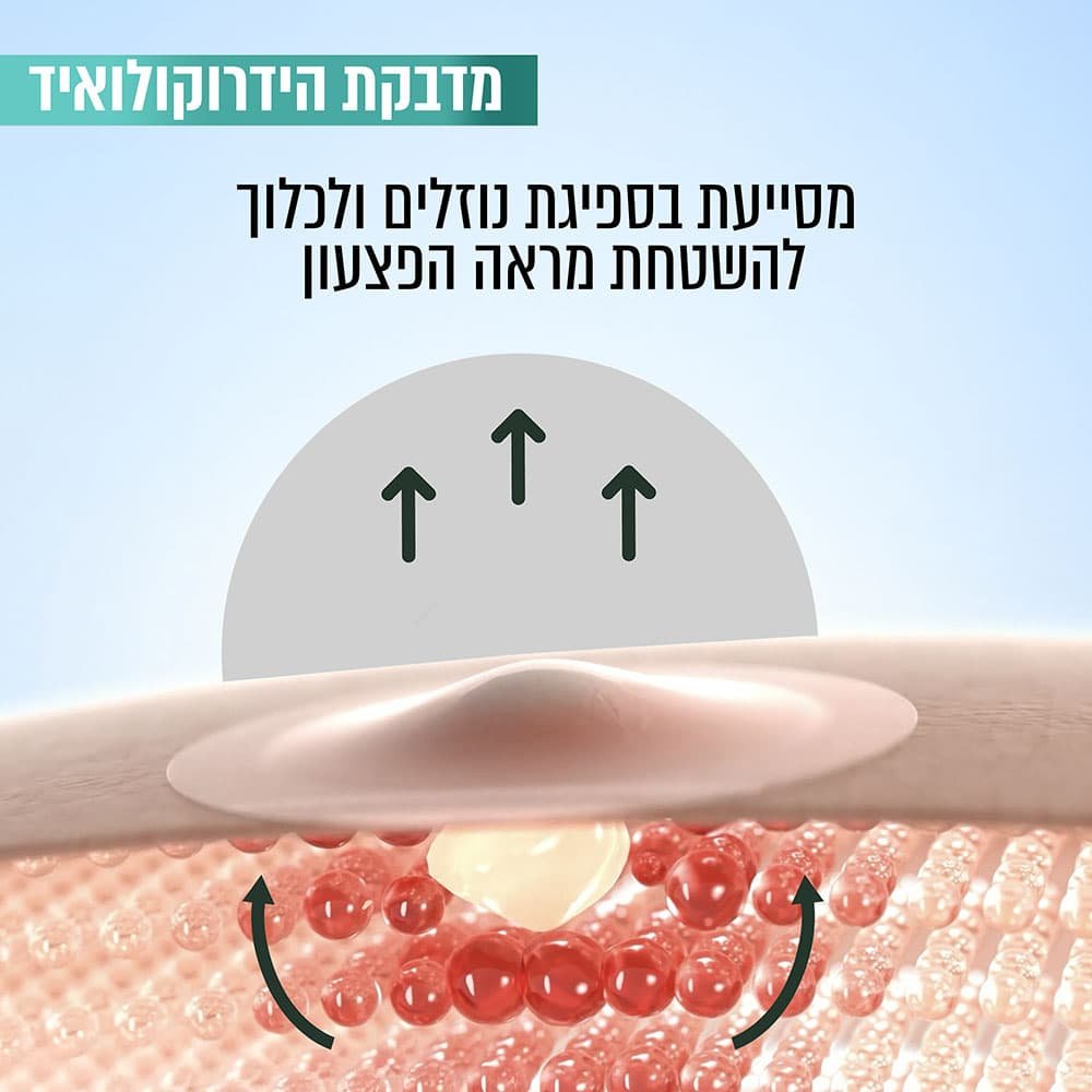 מדבקת הידרוקולואיד מסייעת בספיגת נוזלים ולכלוך להשטחת מראה הפצעון.