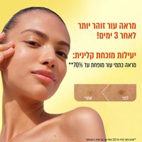 מראה עור זוהר יותר לאחר 3 ימים. יעילות מוכחת קלינית. מראה כתמי עור מופחת עד 70 אחוז. מבחן ניקוד קליני על 222 כתמי עור, 111 נשים, 8 שבועות.